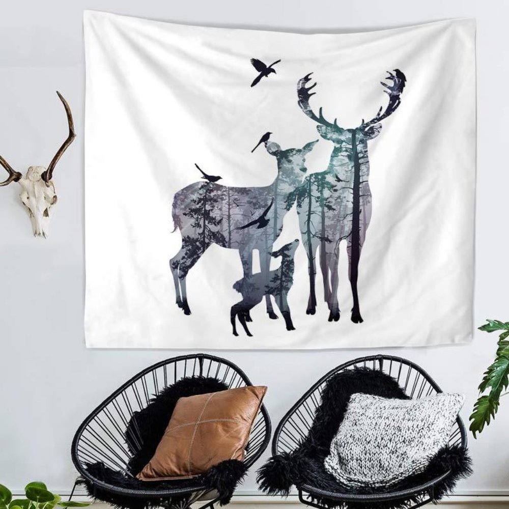 Deer Family Tapestry, Wall Hanging, Wall Art, Home Deco, Gifts
